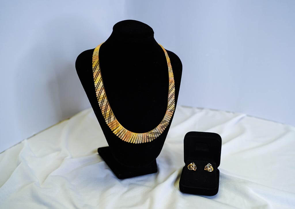 Gold earrings and necklace set